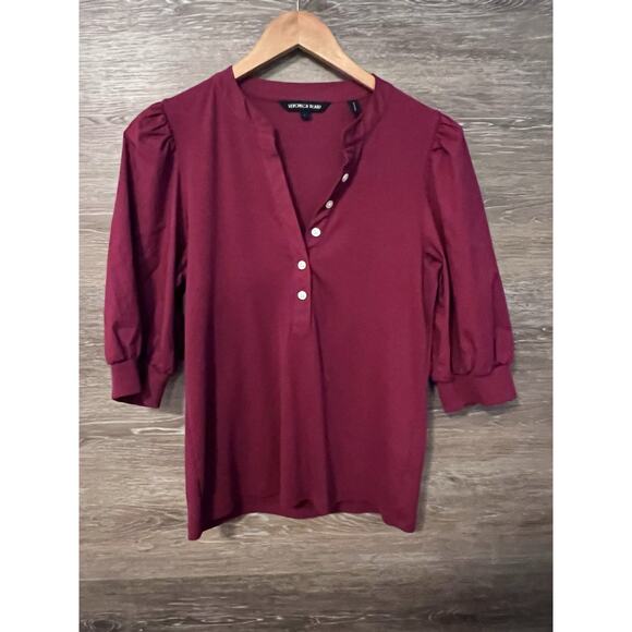 VERONICA BEARD Coralee Button-Front Puffed Sleeve Top Sz L Red - Picture 2 of 10